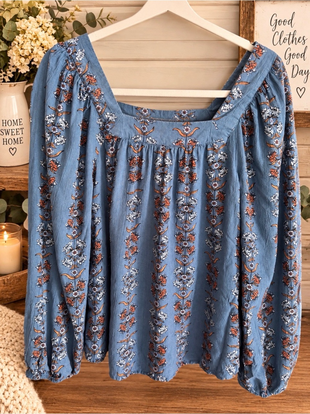 Sonoma Blue Floral Peasant Tunic